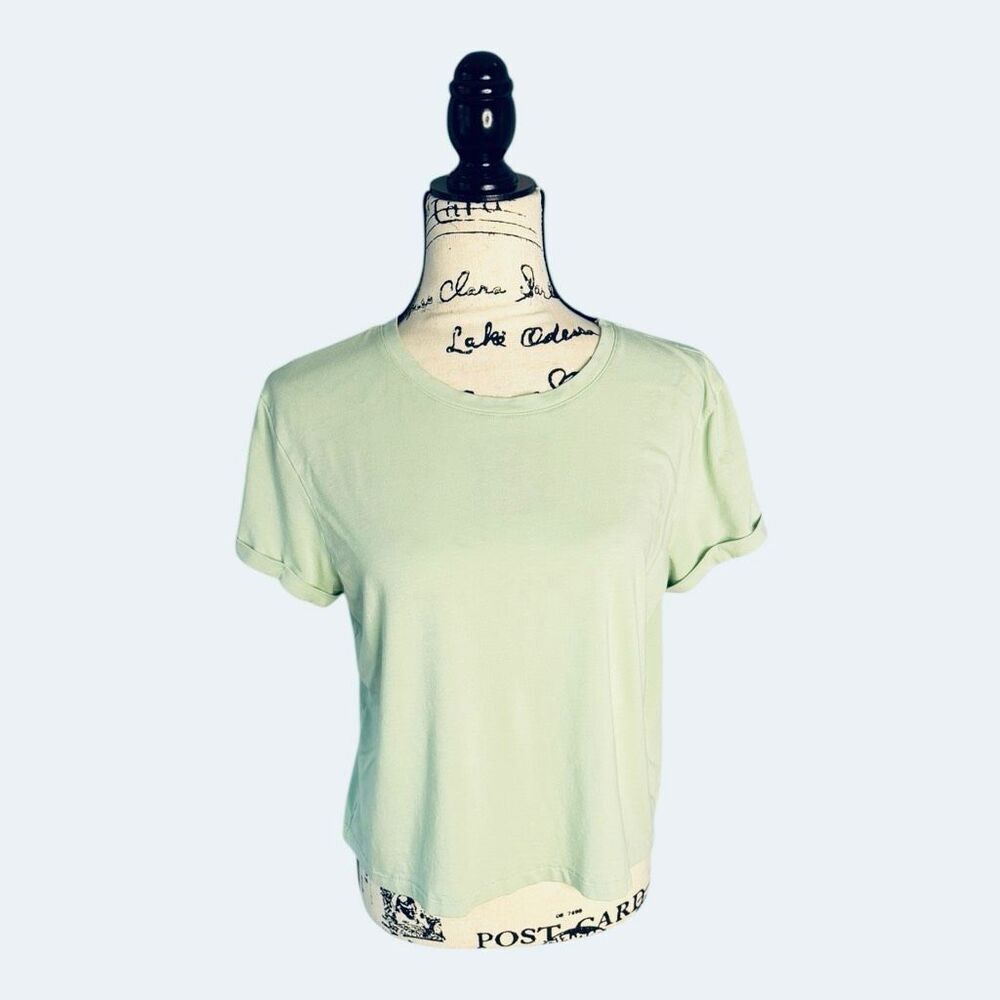 Rachel Zoe Light Green Pima Cotton & Modal Cuffed Sleeve Tee - Size Large